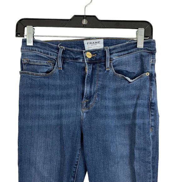 FRAME Denim Le Skinny de Jeanne Crop Jeans Womens Sz 27 Blue Distressed Hem - Picture 3 of 6